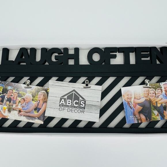 Three Clip Collage Black Wood "Laugh Often" Picture Wall Hanging / Wall Art NEW - Picture 4 of 9